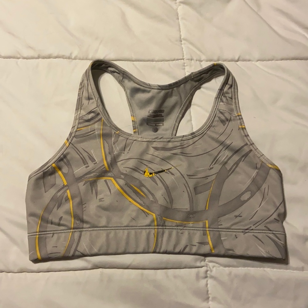 Nike Pro Live Strong Gray and Yellow Sports Bra